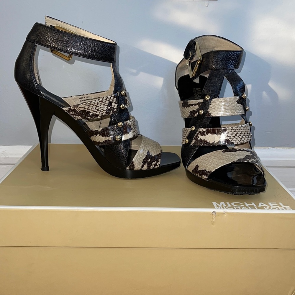 Michael Kors Genuine Snake Leather Strappy Heels Sandals. Worn once.